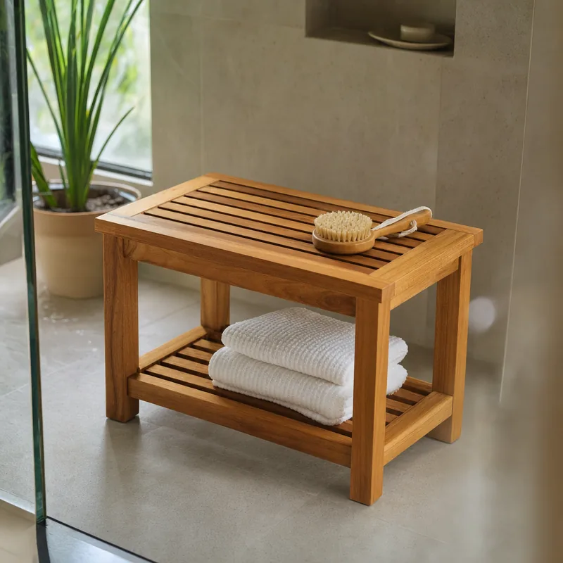 Teak Shower Bench with Shelf